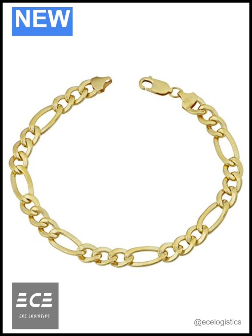 14k Yellow Gold Filled Men's Solid High Polish Figaro Link Bracelet